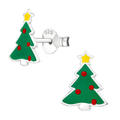 Sterling Silver Christmas Tree Ear Stud Earrings