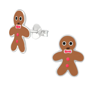 Sterling Silver Gingerbread Man Ear Stud Earrings