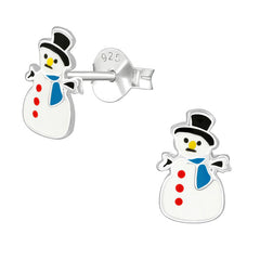 Sterling Silver Snowman Ear Stud Earrings ES37