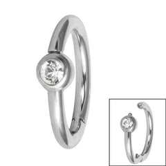 Steel Side Facing Bezel Set Jewel Hinged Clicker Ring