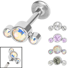 Titanium Internally Threaded Labrets 1.2mm - Infinity Titanium 3 Bezel Set Jewelled Crescent