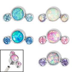 Titanium (Infinity) Bezel Set 3 Opal and Jewels Crescent for Internal Thread shafts in 1.2mm