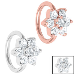 Steel Claw Set Jewelled Flower - Cartilage Ring