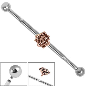 Titanium Internally Threaded Industrial Scaffold Barbells 1.6mm with Titanium balls - midway Rose Gold Rose