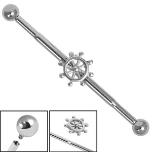 Titanium Internally Threaded Industrial Scaffold Barbells 1.6mm with Titanium balls - midway Nautical Wheel