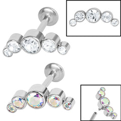 Titanium Internally Threaded Labrets 1.2mm - Infinity Titanium 5 Bezel Set Jewelled Crescent