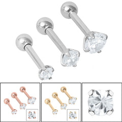 Steel Triple Piercing - Claw Set Jewelled Micro Bars 1.2mm