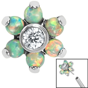 Titanium Threadless (Bend fit) Claw Set Synth Opal and CZ Jewelled Flower