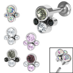 Titanium Internally Threaded Labrets 1.2mm - Infinity Titanium Bezel Set Jewelled Cluster