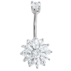 Belly Bar - Claw Set CZ Marquise Sunflower