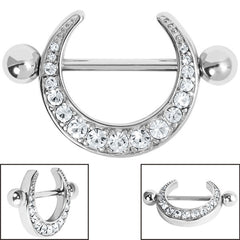 Steel Jewelled Crescent Moon Nipple Shield with Steel Bar