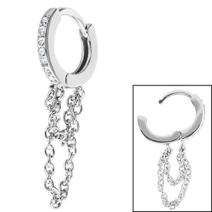 Surgical Steel Jewelled Huggie Clicker Ring with Chains