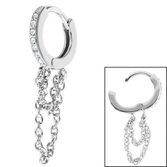 Surgical Steel Huggie Clicker Ear Ring - Jewelled with Chains