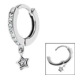 Surgical Steel Huggie Clicker Ear Ring - Jewelled Star Dangle