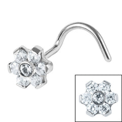 Titanium Claw Set Jewelled Flower Nose Stud