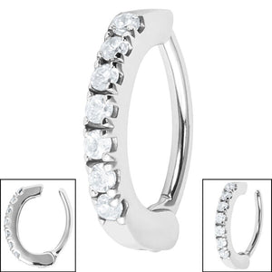 Steel Belly Huggie Clicker Ring - 7 Jewelled Pavé Set
