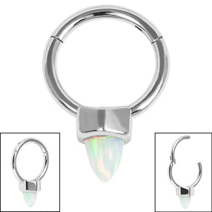 Steel Hinged Clicker Ring with Synth Opal Cone