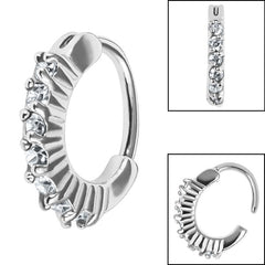 Steel Pave Set Jewelled Edge Hinge Nose Clicker Ring