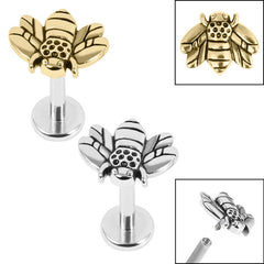 view all Titanium Internally Threaded Labrets 1.2mm - Steel Honey Bee body jewellery