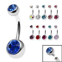 Titanium Internal Thread Double Jewelled Belly Bar - 14mm