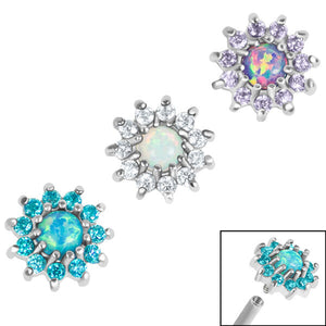Steel Claw Set Opal and CZ Jewel Sunflower for Internal Thread Shafts in 1.2mm (0.9mm)