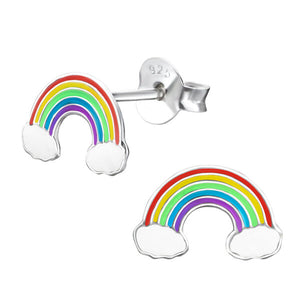 Sterling Silver Rainbow Cloud Ear Stud Earrings