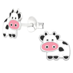 Sterling Silver Cuddly Cow Ear Stud Earrings