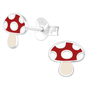 Sterling Silver Toadstool Mushroom Ear Stud Earrings