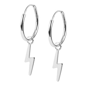 Sterling Silver Hoops - Drop Earrings - Lightning Bolt H149