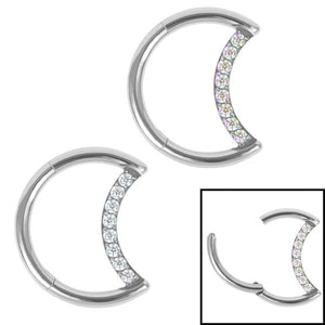 Titanium Claw Set Jewelled Crescent Moon Hinged Clicker Ring