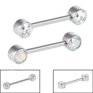 Titanium Double Jewelled Nipple Bar - Front Facing Jewelled Disks