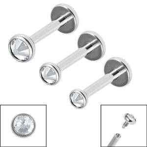 Titanium Triple Piercing with Titanium Tops - Internally Threaded Jewelled Disk Labrets 1.2mm