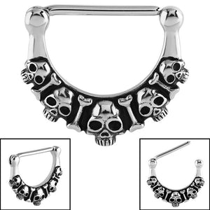 Steel Skull and Bones Nipple Clicker Ring