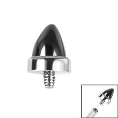 Titanium Bezel Set Black Agate Cone for Internal Thread shafts in 1.6mm. Also fits Dermal Anchor