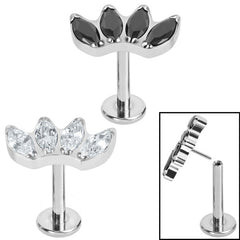 Titanium Threadless Labrets - Titanium (Bend-fit) Claw Set 4 CZ Jewel Marquise Fan