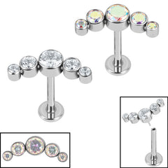 view all Titanium Threadless Labrets - Titanium (Bend-fit) (Infinity) Bezel Set 5 Jewel Crescent body jewellery