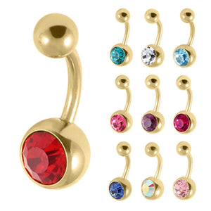 Gold Plated Titanium Jewelled Belly Bars