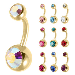 Gold Plated Titanium (PVD) Double Jewelled Belly Bars