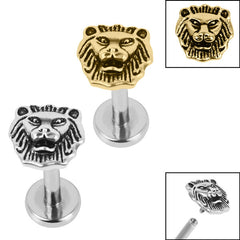 Titanium Internally Threaded Labrets 1.2mm - Steel Lion Head