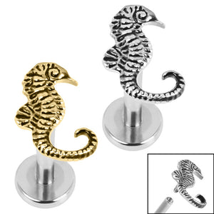 Titanium Internally Threaded Labrets 1.2mm - Steel Seahorse