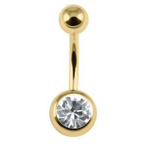 Gold Plated Steel Single Jewelled Belly Bar