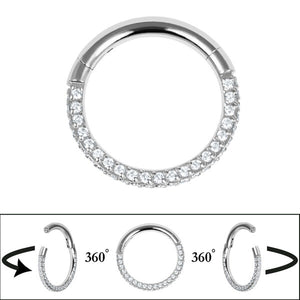Titanium Hinged Pave Set 3 Sided Jewelled Hinge Clicker Ring