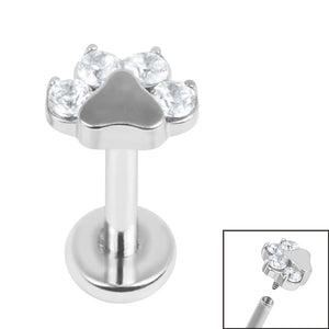 Titanium Internally Threaded Labrets 1.2mm - Titanium Jewelled Paw Print