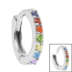 Steel Claw Set Rainbow Jewelled Hinged Clicker Ring