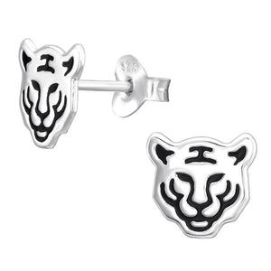 Sterling Silver Tiger Head Ear Stud Earrings