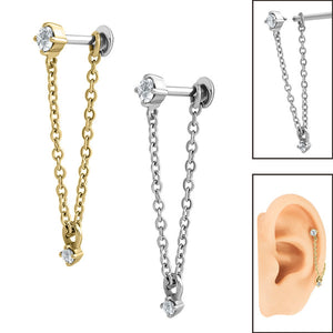 Titanium Internally Threaded Labrets 1.2mm - Steel Piercing Connection Chain with Drop Gem