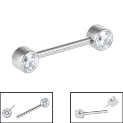 Titanium Threadless Double Jewelled Nipple Bar - Front Facing Jewelled Disks