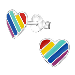 Sterling Silver Rainbow Heart Ear Stud Earrings