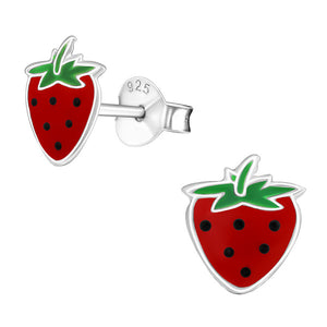 Sterling Silver Strawberry Ear Stud Earrings
