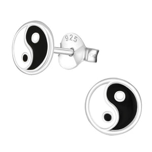 Sterling Silver Yin Yang Ear Stud Earrings